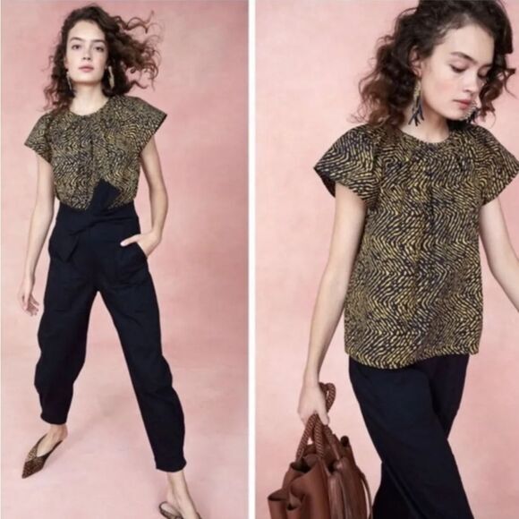 Ulla Johnson Macie Top‎ in Noir Flutter Sleeve Cotton Poplin Blouse NWT Size 6 - Picture 1 of 9